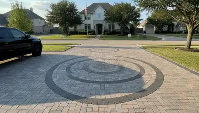 Completed interlocking paver driveway installation by Chop Chop Landscaping in Arlington, TX