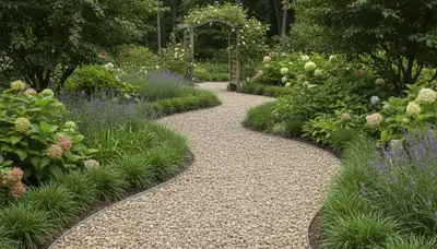 Pea gravel garden pathway with clean edging by Chop Chop Landscaping in Arlington, TX