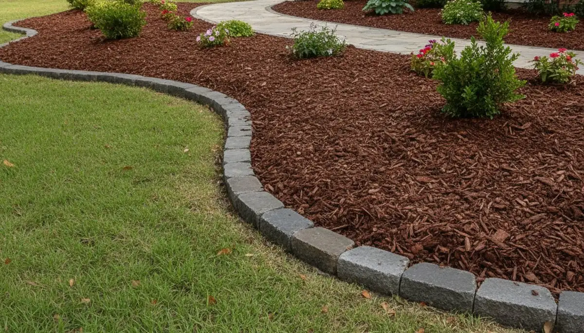 Freshly edged mulch bed with clean borders by professional landscapers in Arlington, TX