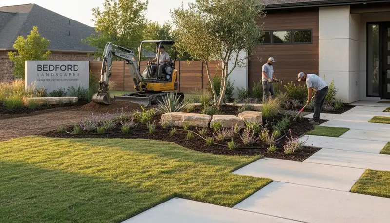 Landscaping team providing lawn care services in Arlington, TX for residential and commercial properties