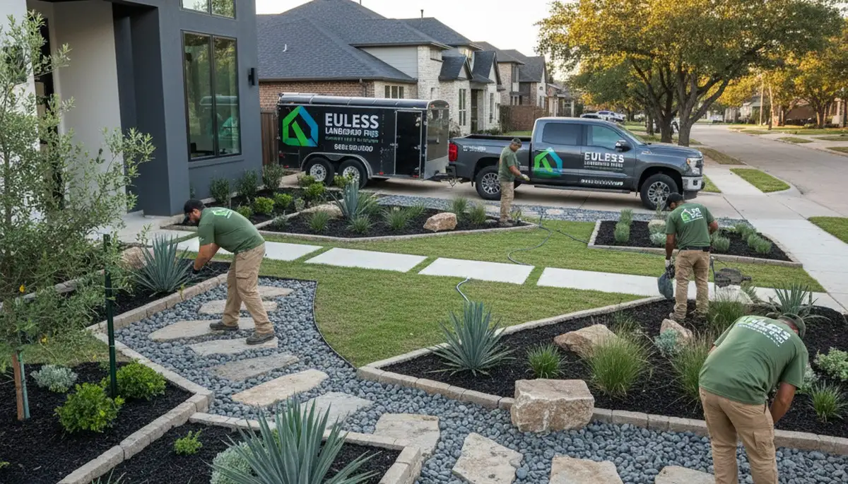 Landscaping crew serving Arlington, TX with professional lawn care and yard maintenance
