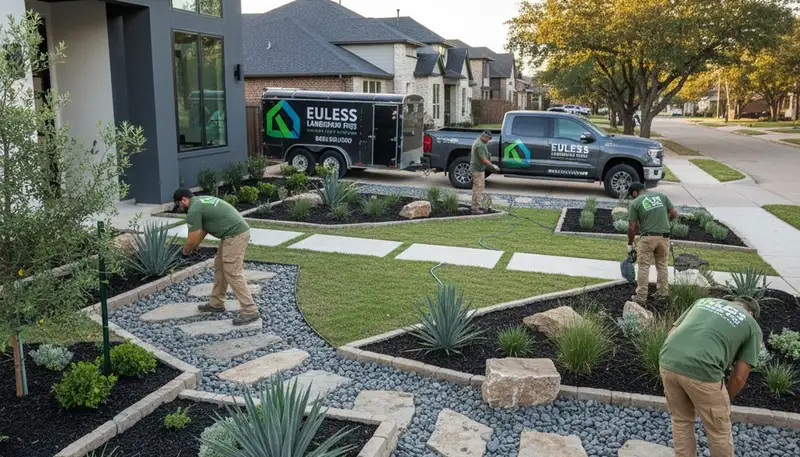Landscaping crew serving Arlington, TX with professional lawn care and yard maintenance