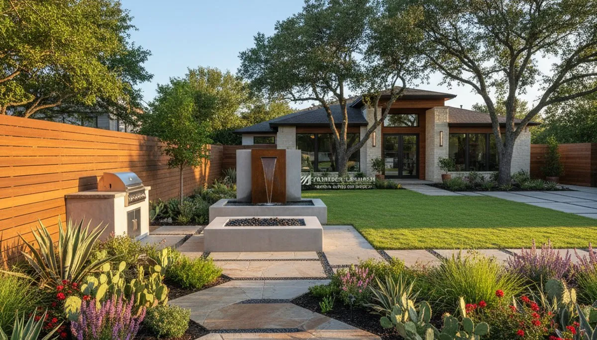 Arlington, TX landscaping team maintaining a lush residential lawn with professional lawn care services