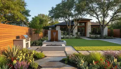 Arlington, TX landscaping team maintaining a lush residential lawn with professional lawn care services