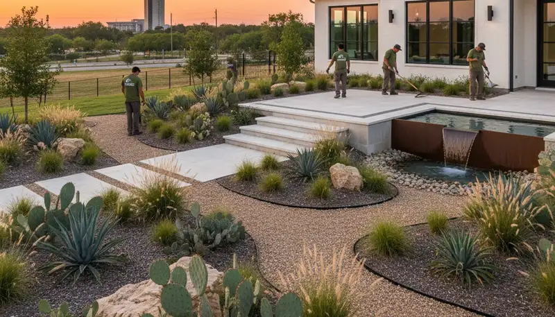Landscaping team providing lawn care services in Arlington, TX