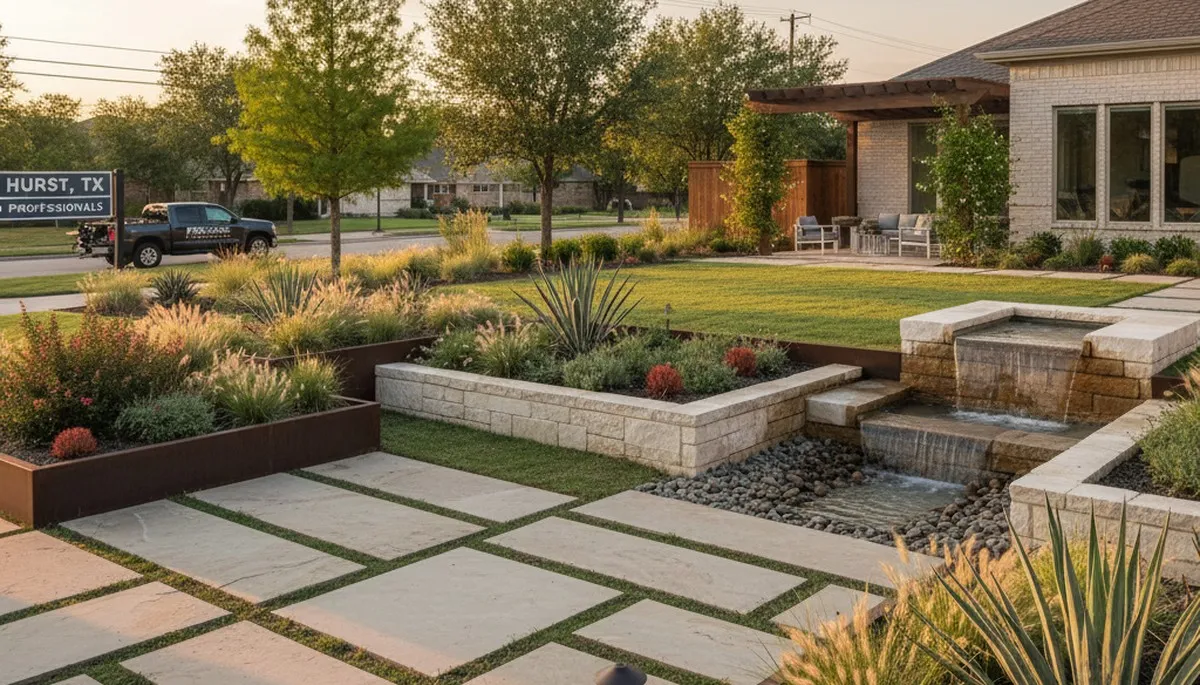 Landscaping team providing lawn service in Arlington, TX for residential yard care