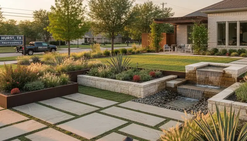 Landscaping team providing lawn service in Arlington, TX for residential yard care