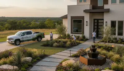 Landscaping crew serving Arlington, TX with professional lawn care and yard maintenance services