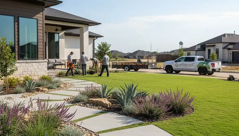 Landscaping crew serving Arlington, TX with professional lawn care and yard maintenance services