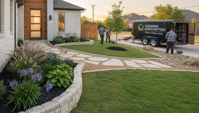 Landscaping crew serving Arlington, TX with professional lawn care and yard maintenance services