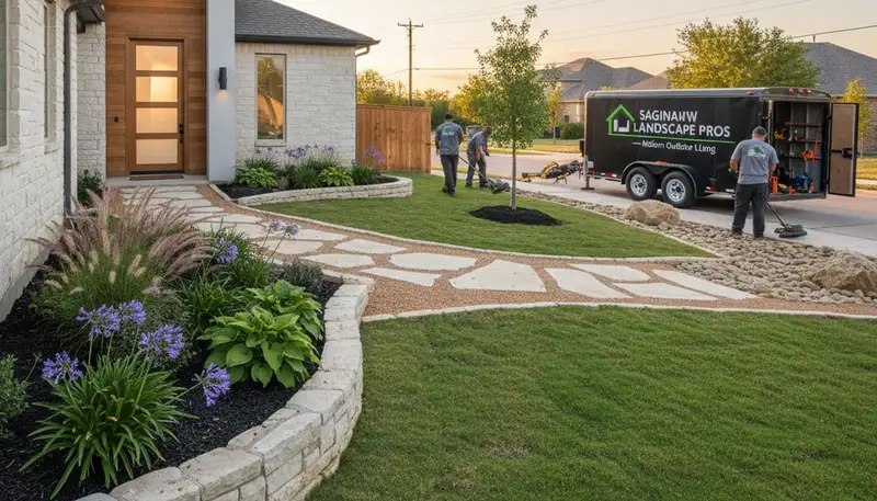 Landscaping crew serving Arlington, TX with professional lawn care and yard maintenance services