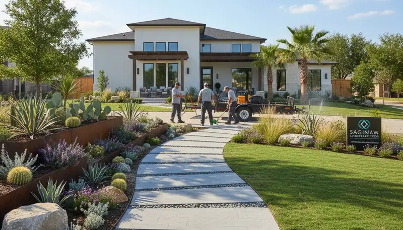 Arlington, TX landscaping crew providing professional lawn care services for local homes and businesses