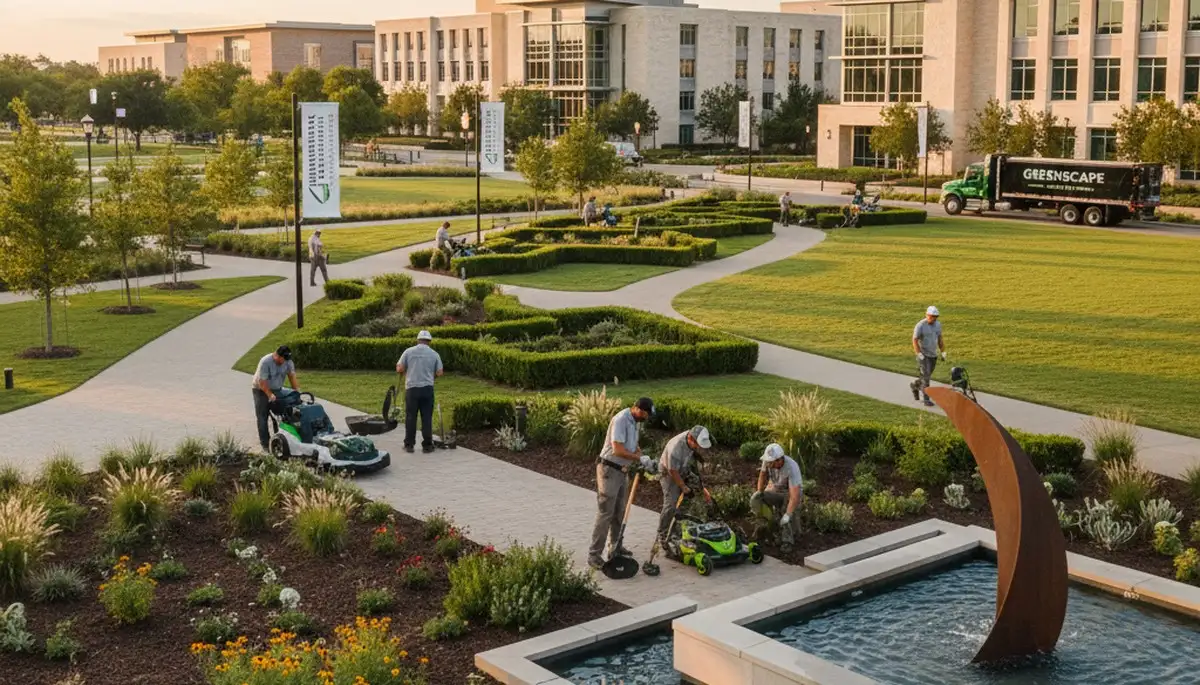 Landscaping crew providing lawn care services in Arlington, TX