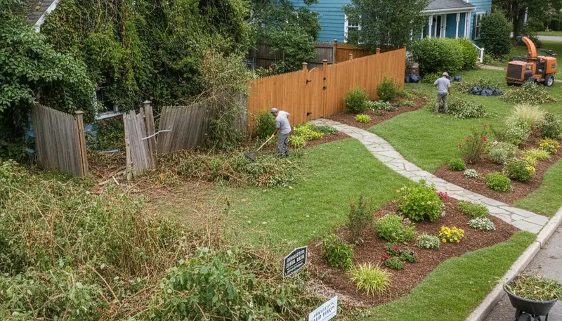 Overgrown yard restoration after brush clearing by Chop Chop Landscaping in Arlington, TX