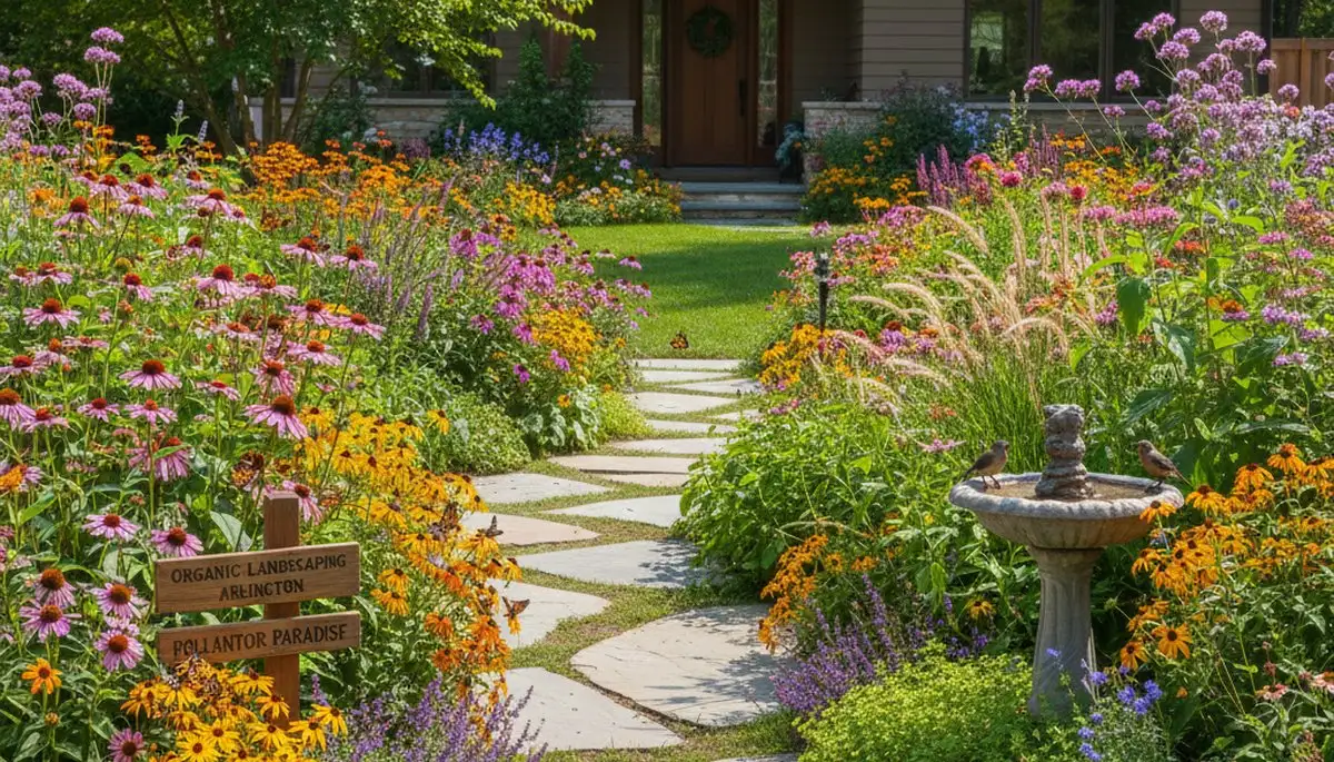 Butterfly and bee-friendly native pollinator garden by organic landscapers in Arlington, TX