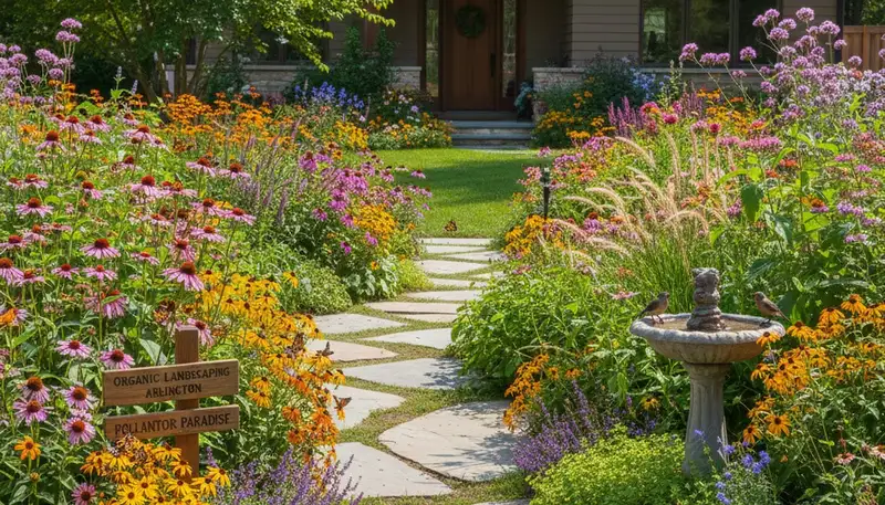 Butterfly and bee-friendly native pollinator garden by organic landscapers in Arlington, TX