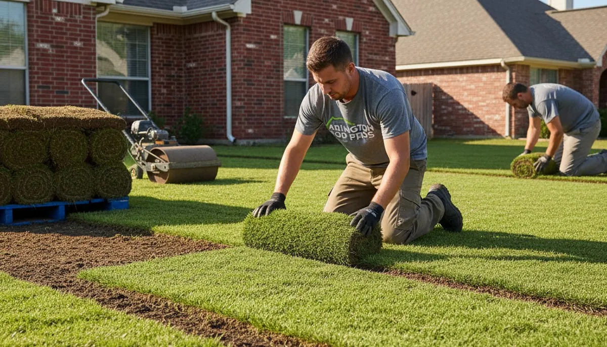 Close-up of seamless sod installation detail by Chop Chop Landscaping in Arlington, TX lawn renovation