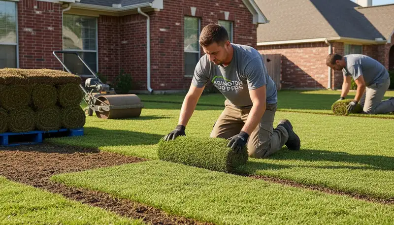 Close-up of seamless sod installation detail by Chop Chop Landscaping in Arlington, TX lawn renovation