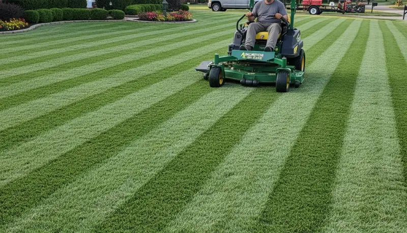 Expert lawn mowing with striped patterns and crisp edges in Arlington, TX by Chop Chop Landscaping