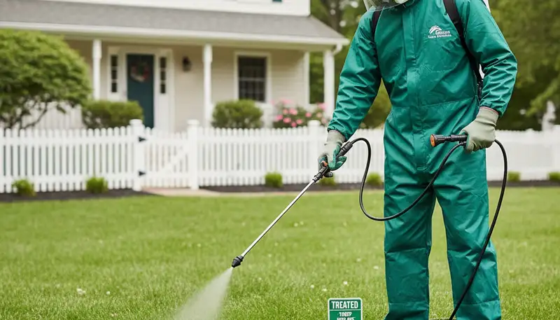 Lawn care technician applying targeted weed control treatment in Arlington, TX yard